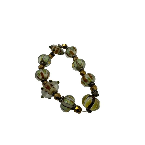 Chunky Beaded Stretch Bracelet in Green and Brown Glass Beads - Picture 4 of 4